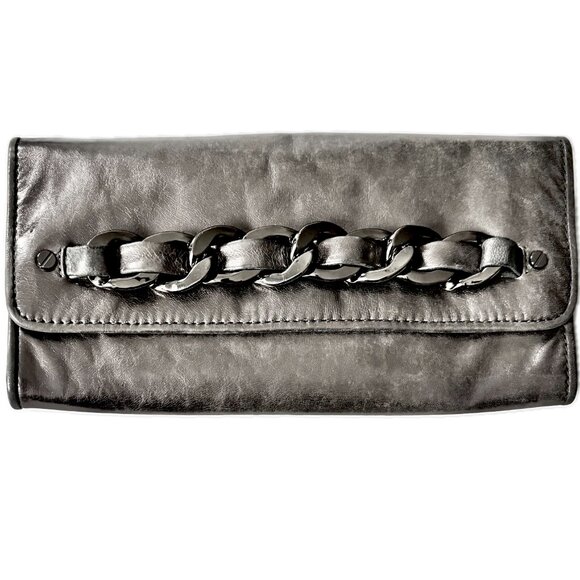 Michael Kors Leather Gray Silver Leather Clutch Gunmetal Hardware Vintage EC - Picture 7 of 7